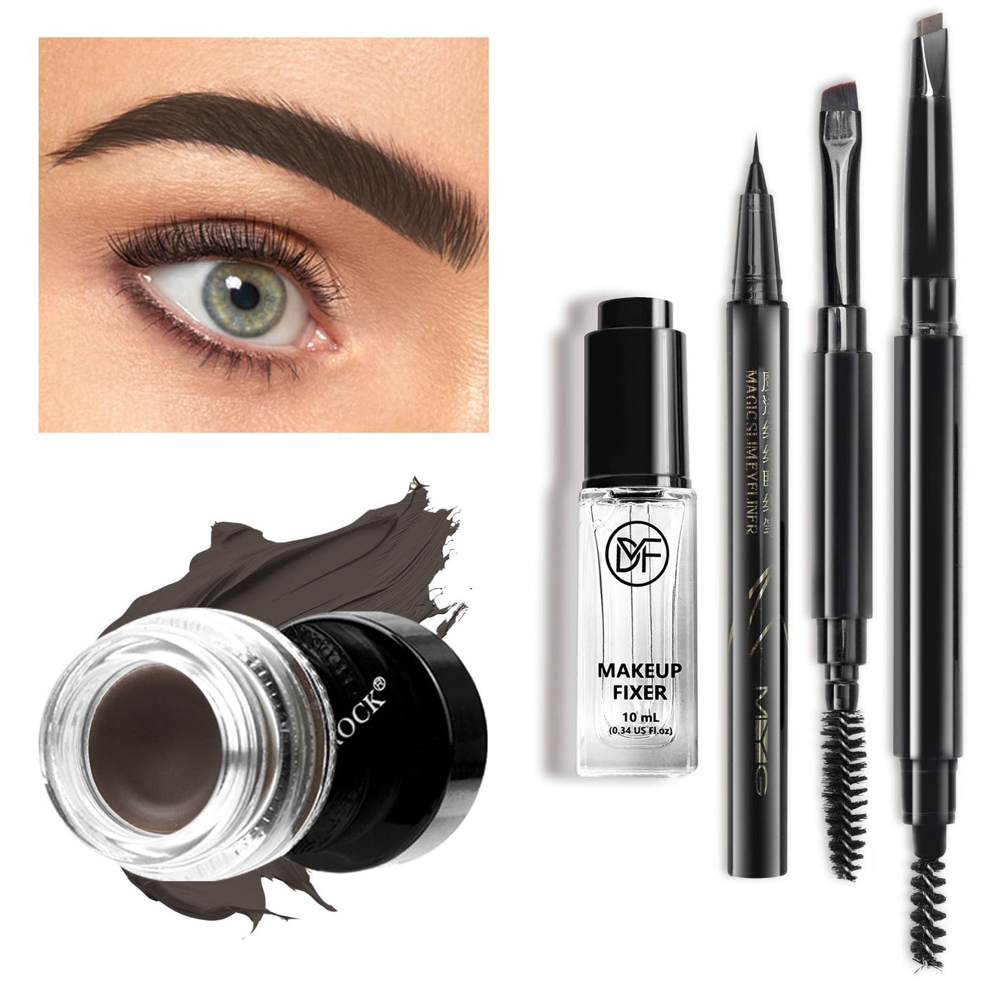 Cosmetics Pigment Activator,Mixing Liquid Eyebrow Pomade Pencil Kit for Eyebrows Makeup, with Waterproof Eyebrow Pencil,Dual-ended Eyebrow Brush,Eyebrow Pomade-Dark Brown