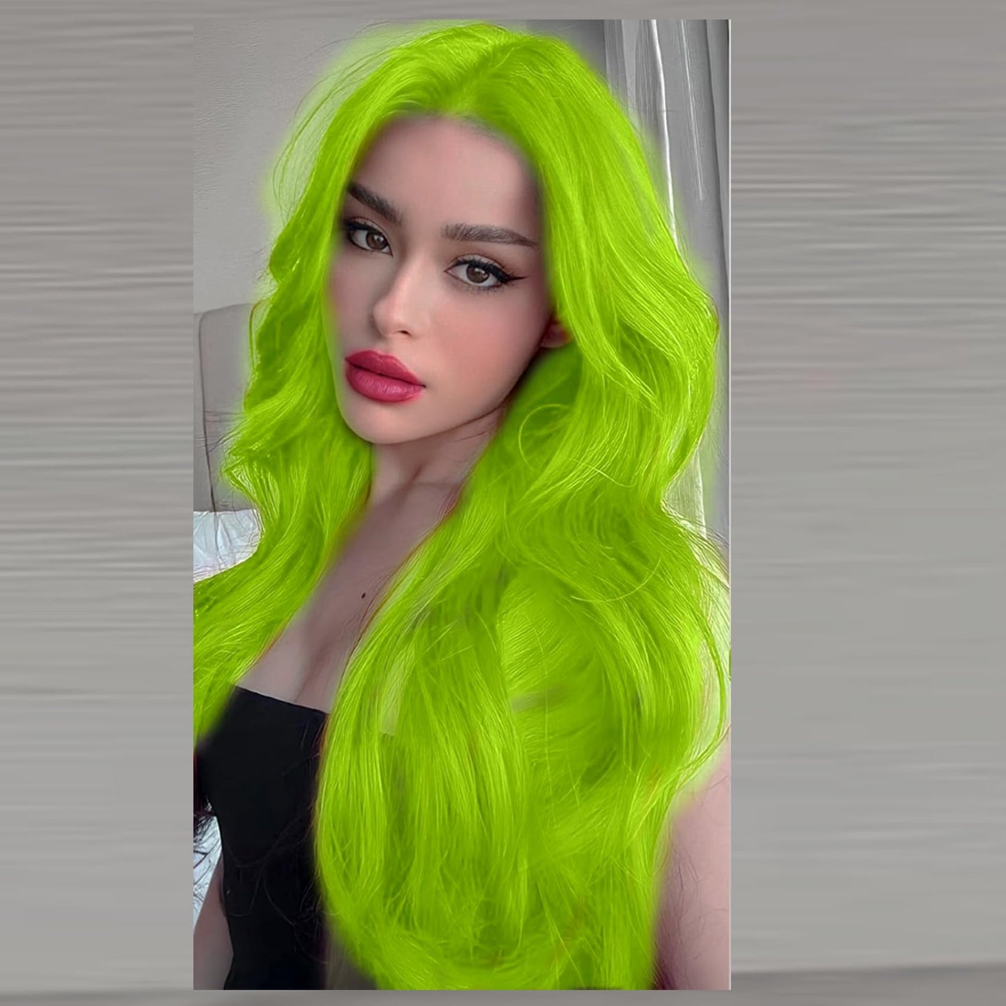 Neon Green Lace Front Wig Curly Fluorescent Green Synthetic Lace Front Wigs for Women Long Body Wave Pastel Glueless Lace Wigs Preplucked Hairline Real Hair Wig Baby Hair Daily Cosplay 24 Inch