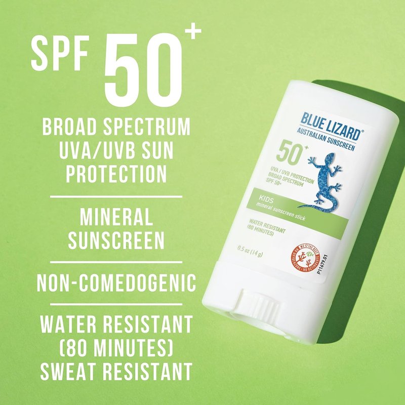 Blue Lizard Mineral Sunscreen Stick - SPF 50+ Zinc Oxide | Water Resistant, Fragrance Free, Kids, 0.5 oz (Pack of 2)