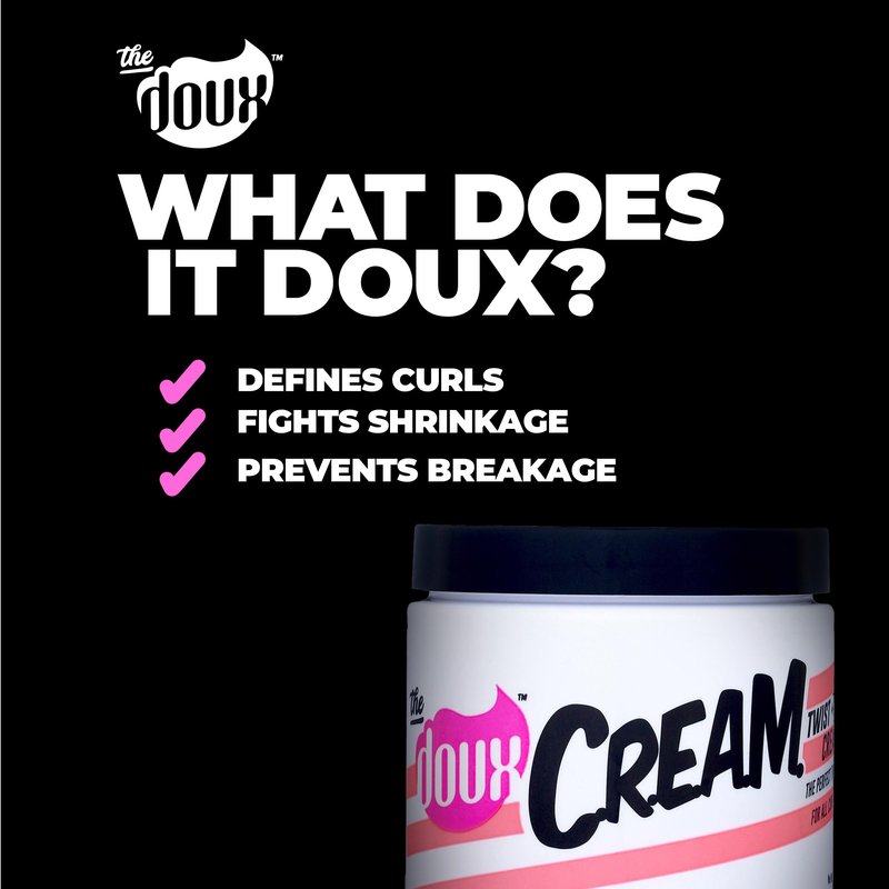 The Doux C.R.E.A.M. Twist & Curl Cream – Curl Defining Cream with Coconut & Avocado Oils for Curly Hair – Frizz Control & Long-Lasting Moisture for Twist Outs, Natural Styles, and Textured Hair Types