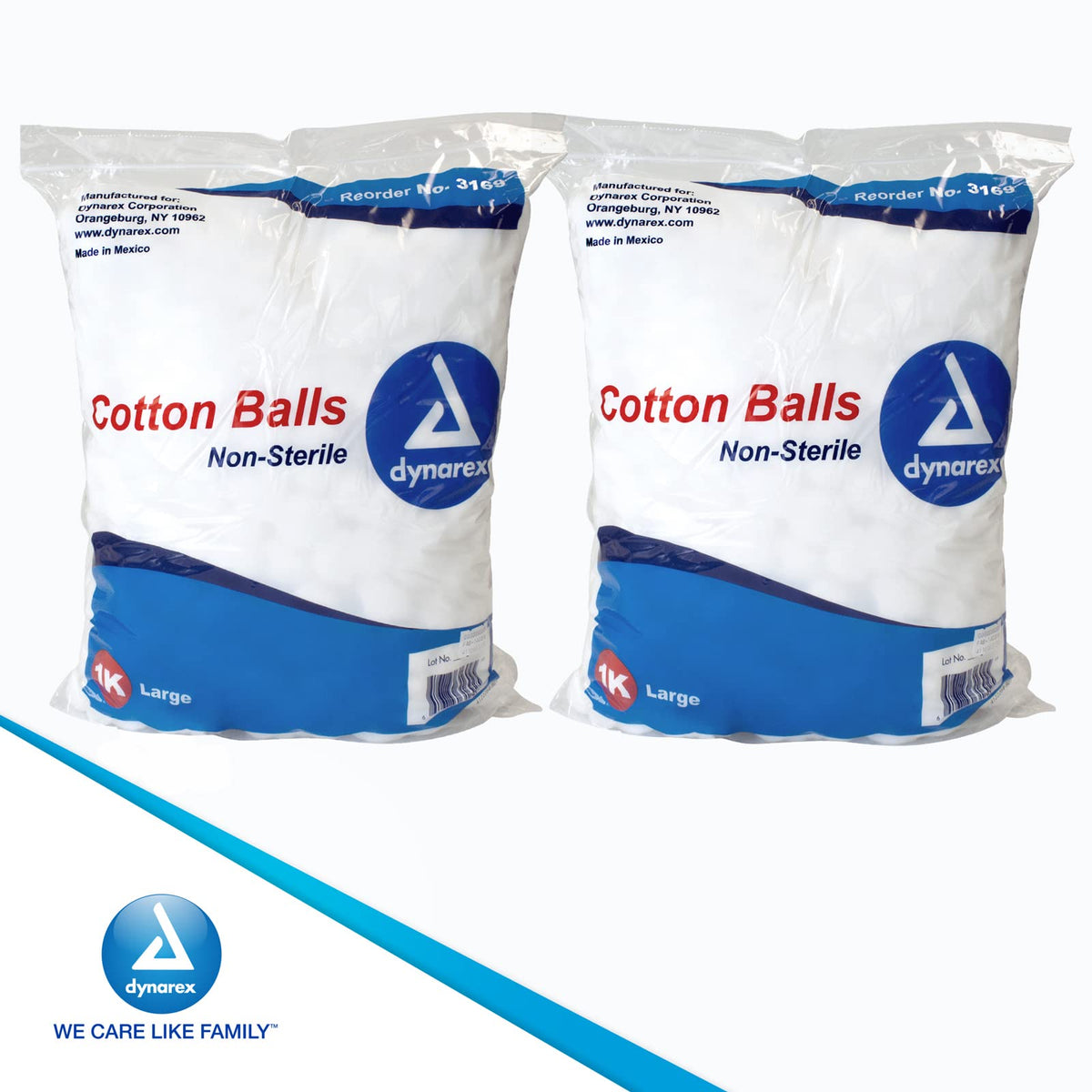 Dynarex Cotton Ball Large, Non-Sterile, 1,000 Count (Pack of 2)