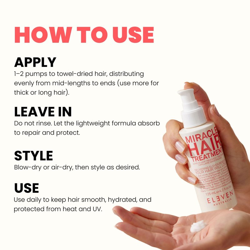 ELEVEN AUSTRALIA Leave-In Conditioner - Miracle Hair Treatment for Dry, Damaged Hair, Heat & UV Protection, Salon-Quality Lightweight Detangler, Frizz Control for All Hair Types - 4.2 fl oz