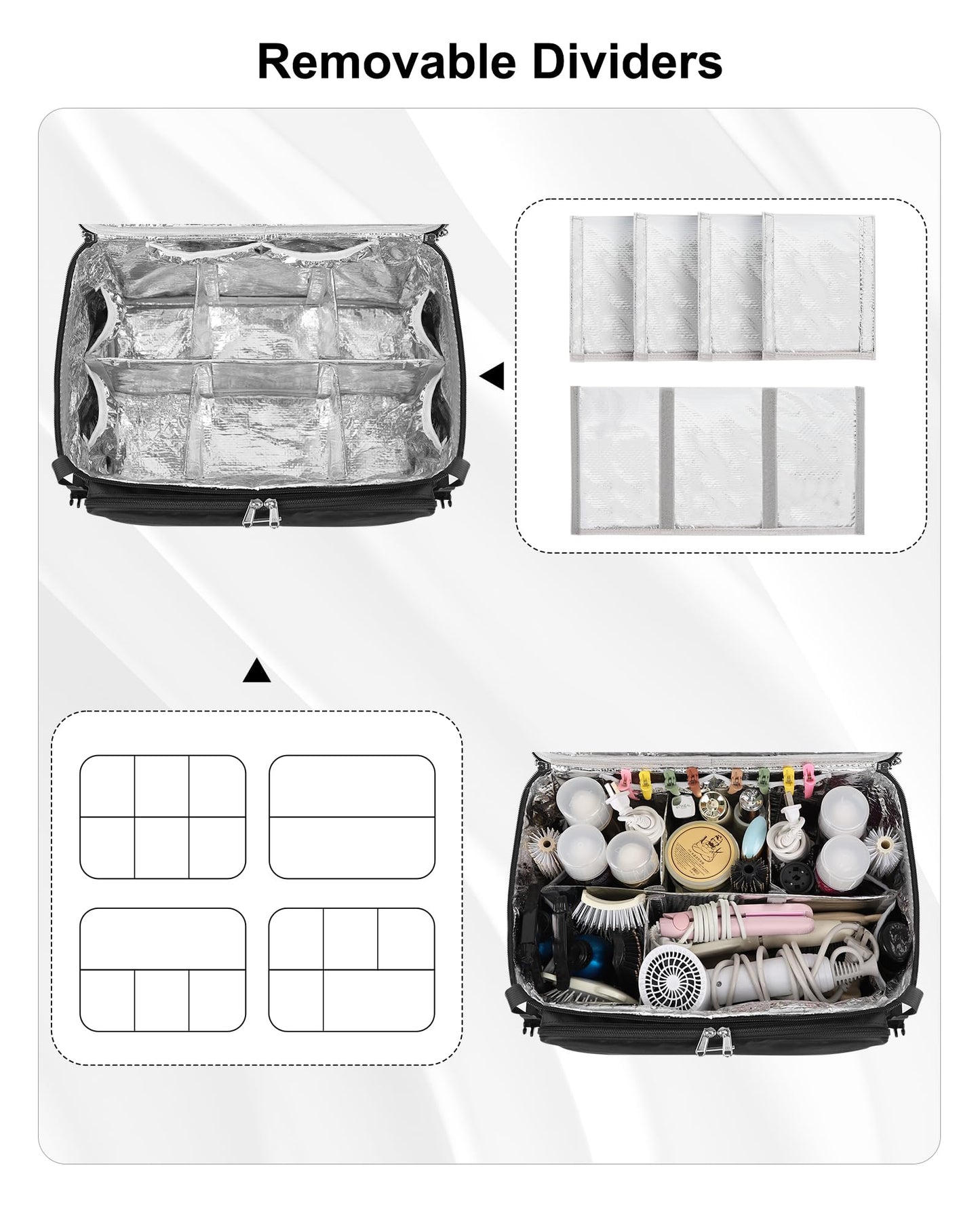 Twofold Hairstylist Traveling Bag, Heat Resistant Cosmetology Bag for Hairstylists, Dual-Layer Design with Detachable Dividers, Multi-Functional Hair Tools Organizer for Travel - Black