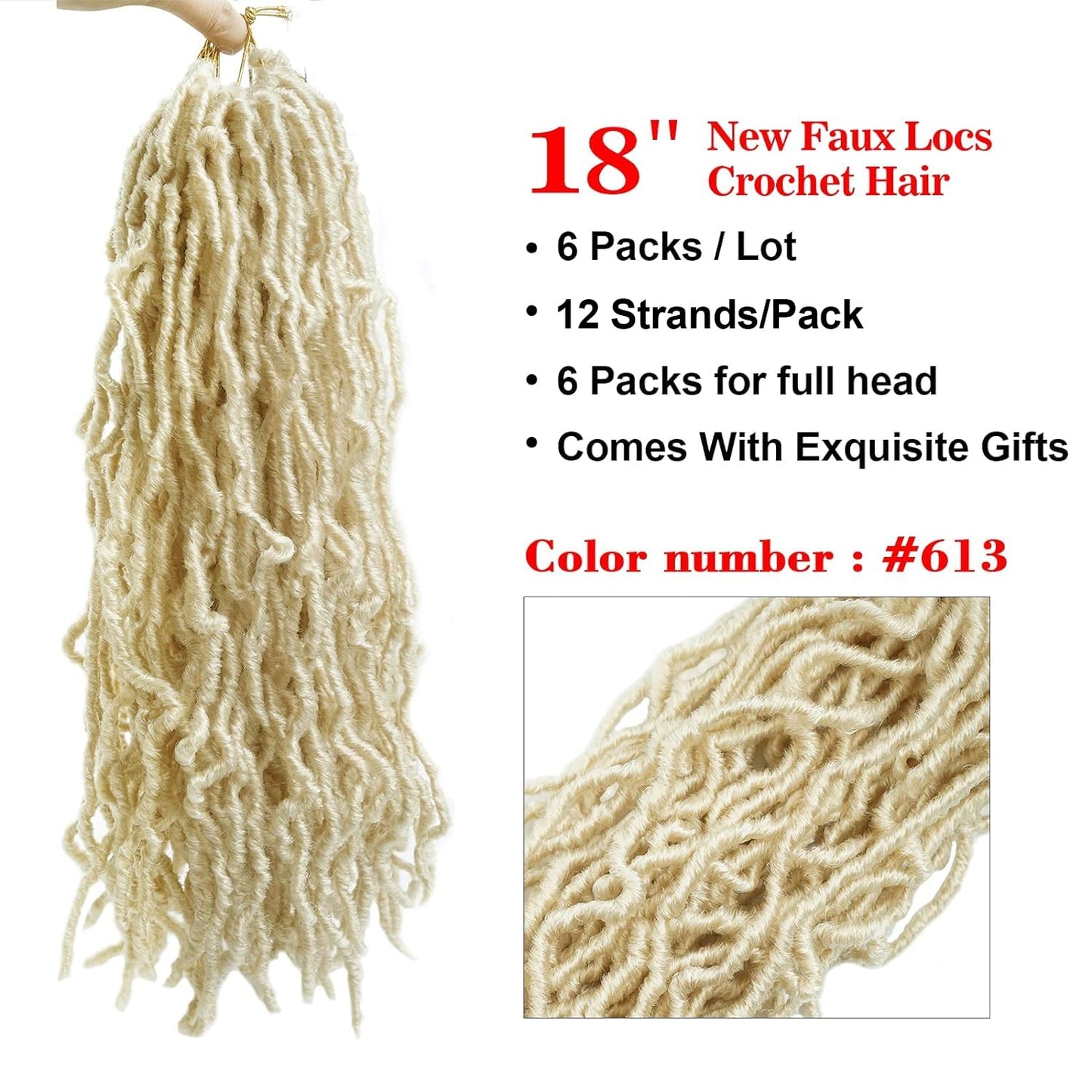 18 Inch New Faux Locs Crochet Hair 6 Packs Crochet Locs Pre-looped Soft Locs Braiding Synthetic Hair Extensions 12 Strands/Pack #613