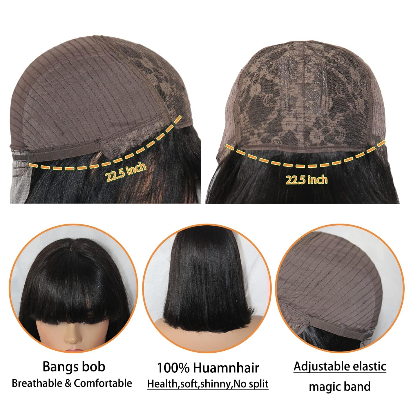 Savasana Bob Wigs for Black Women Human Hair Light Yaki Straight Brown Bang Wigs Glueless 8 Inch