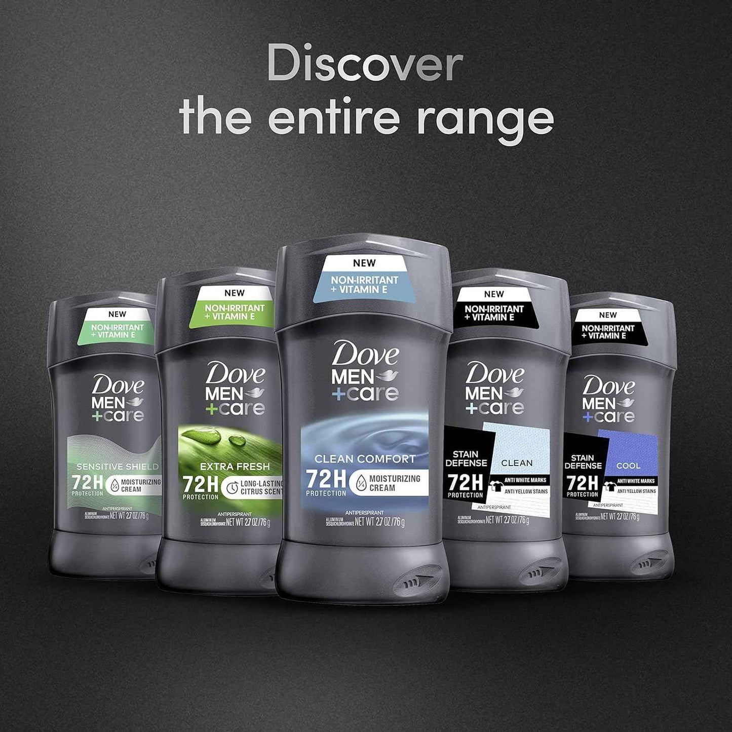 Dove Men + Care Antiperspirant - Clean Comfort - Non-Irritant - Net Wt. 2.7 OZ (76 g) Per Stick - Pack of 3 Sticks