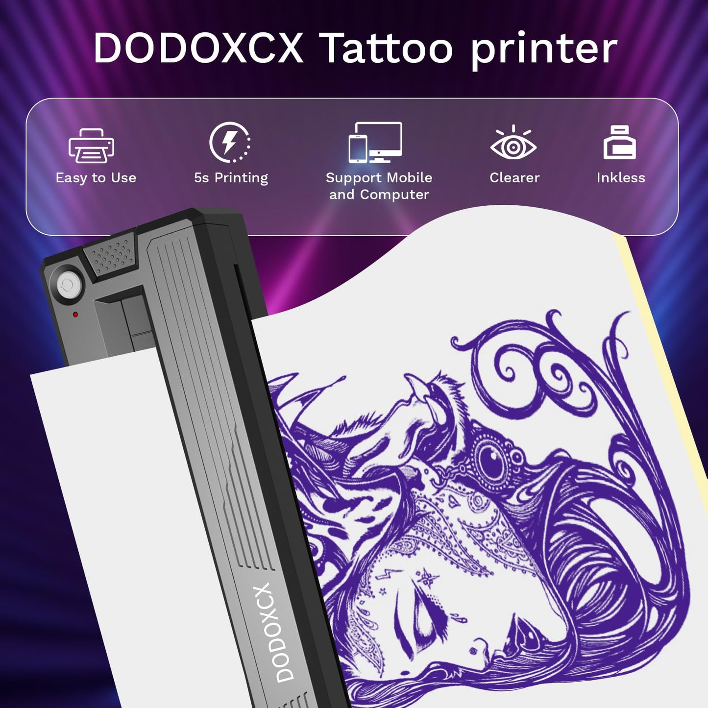 Tattoo Stencil Printer Machine,2026 Upgraded Portable Thermal Wireless Bluetooth Printer for Tattoo Artists&Beginners,with 3 Pcs of Transfer Paper and Thermal Paper,Compatible with Phone&PC (T18)