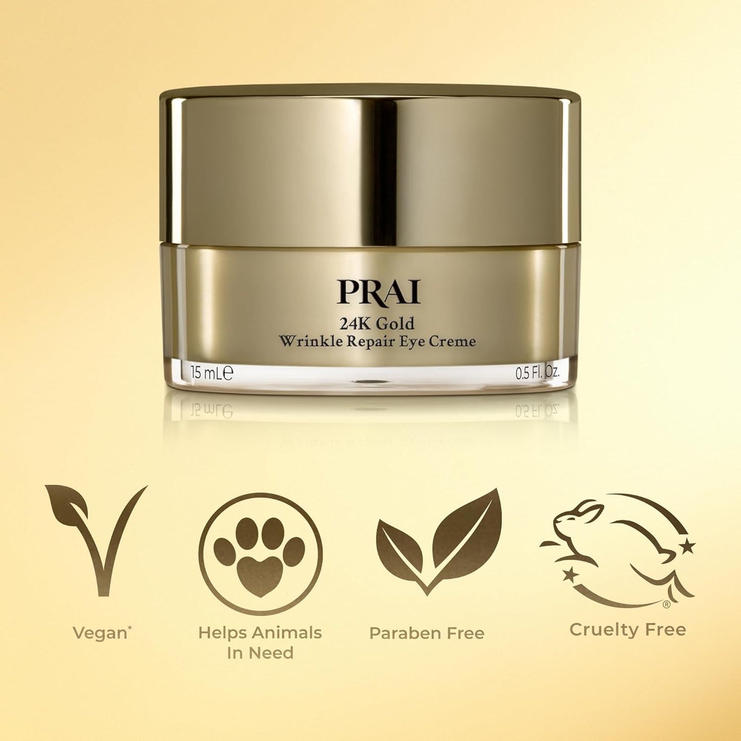 PRAI Beauty 24K Gold Eye Cream - Anti-Aging Wrinkle Repair with Hyaluronic Acid | 0.5 Oz