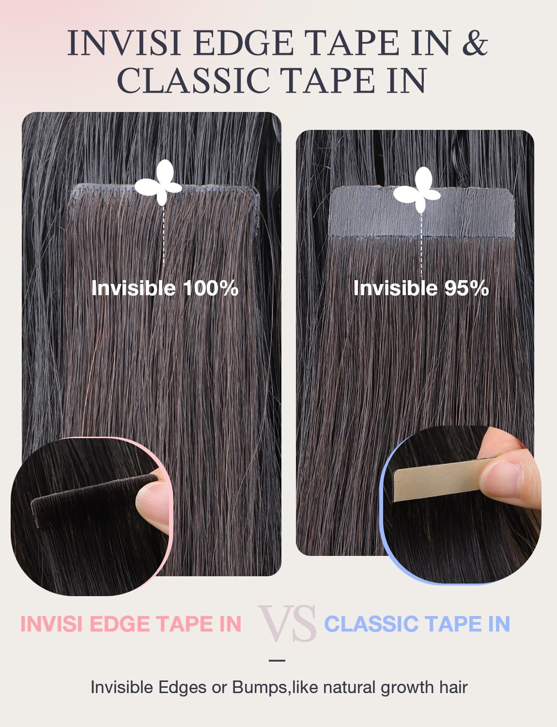 DOORES Injected Seamless Tape in Hair Extensions Human Hair Invisi Edge, Dark Brown to Chestnut Brown 10 Injection Tape-ins with 10 Classic Tape-ins 50g 16 Inch, Tape in Extensions
