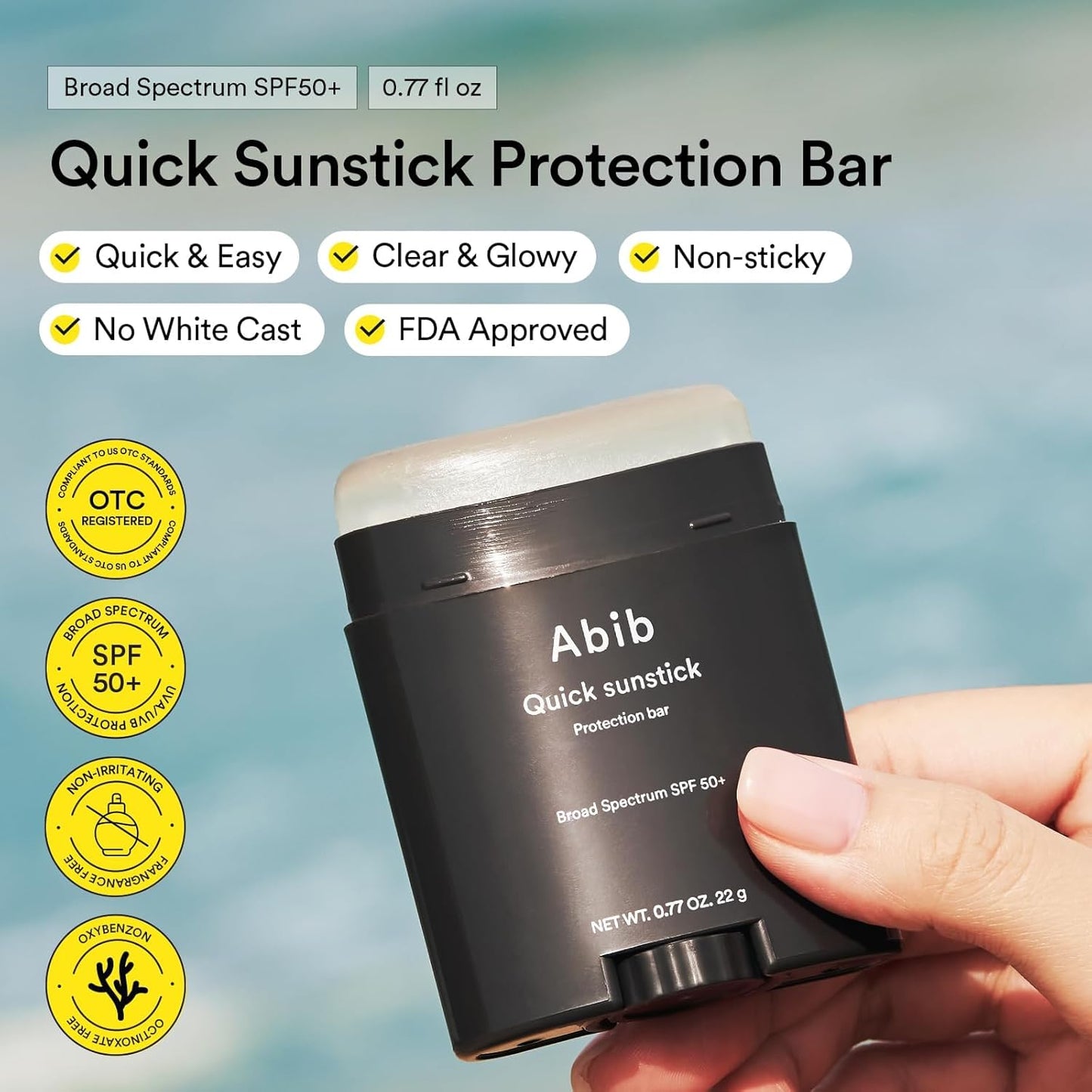 Abib Quick Sunstick SPF 50+ | Broad Spectrum Sunscreen Stick for Dry & Sensitive Skin - No White Cast, 0.77 oz