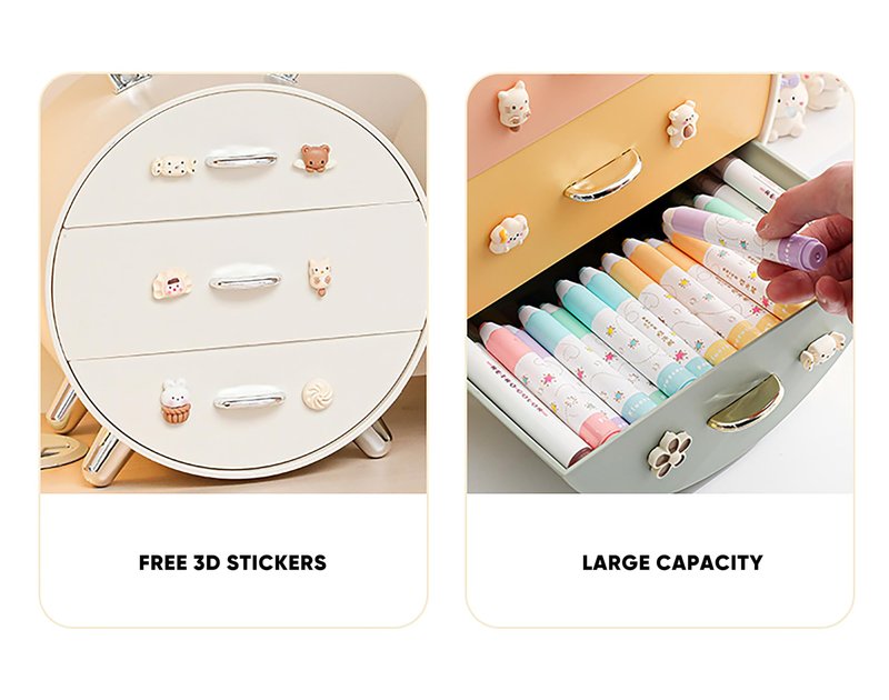 Makeup Organizer and Storage for Perfumes Cosmetics Jewelry,Easter Bunny Box for Countertop, skincare Cabinet Bins 3 draws Stackable Vanity Organizer for Dresser and Bathroom Countertop(Golden Ear)