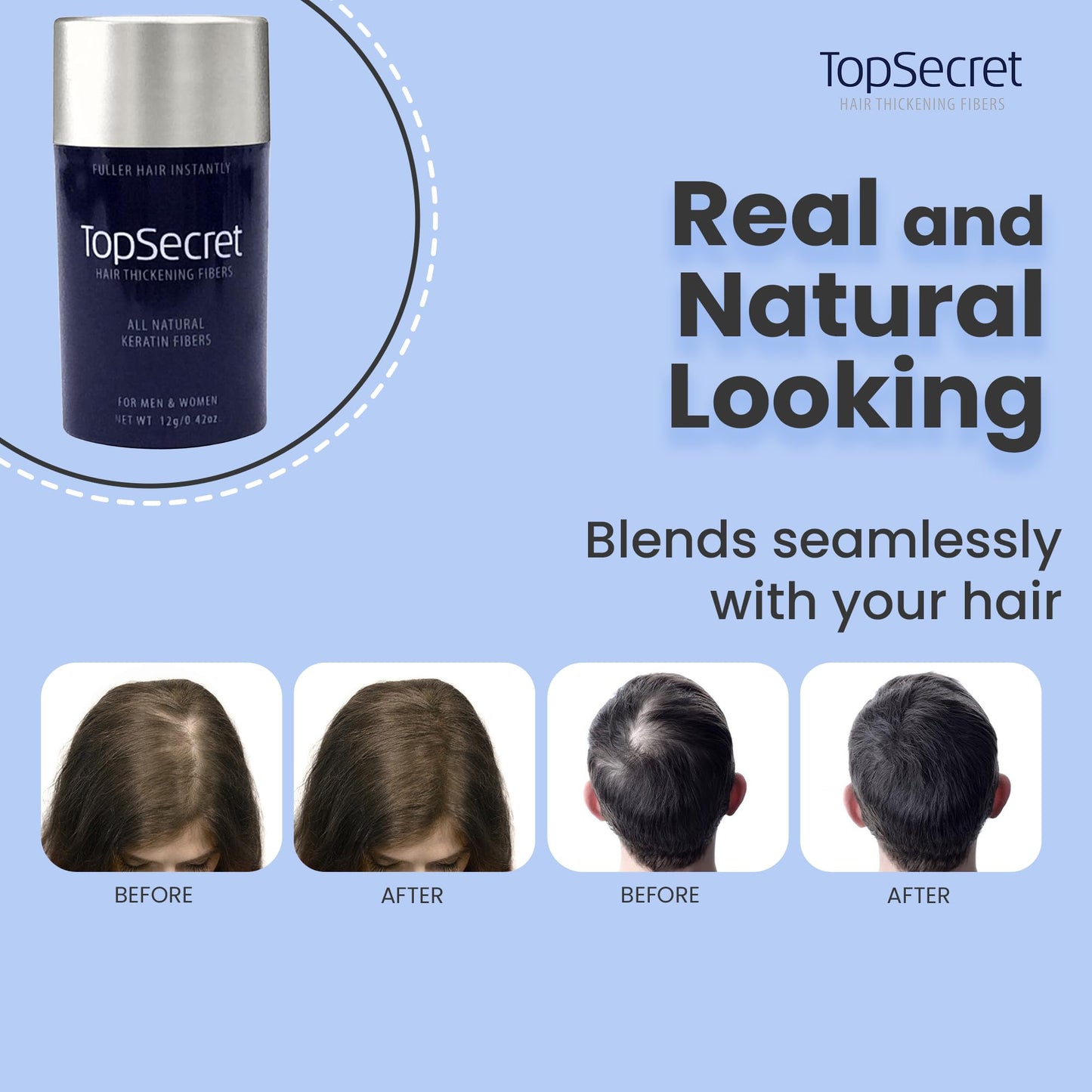Top Secret Hair Thickening Building Fibers Refills - Undetectable & Natural Hair Filler - for Men & Women - Instantly Fill In Fine Thinning Hair - Weather & Sweat Resistant (Silver, Regular)
