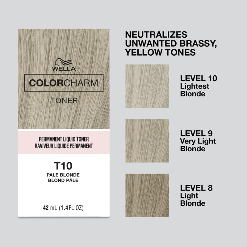 COLORCHARM Permanent Liquid Toners | Neutralize Brass | Free of Parabens | Vegan | T10 Pale Blonde | 1.4 Fl Oz