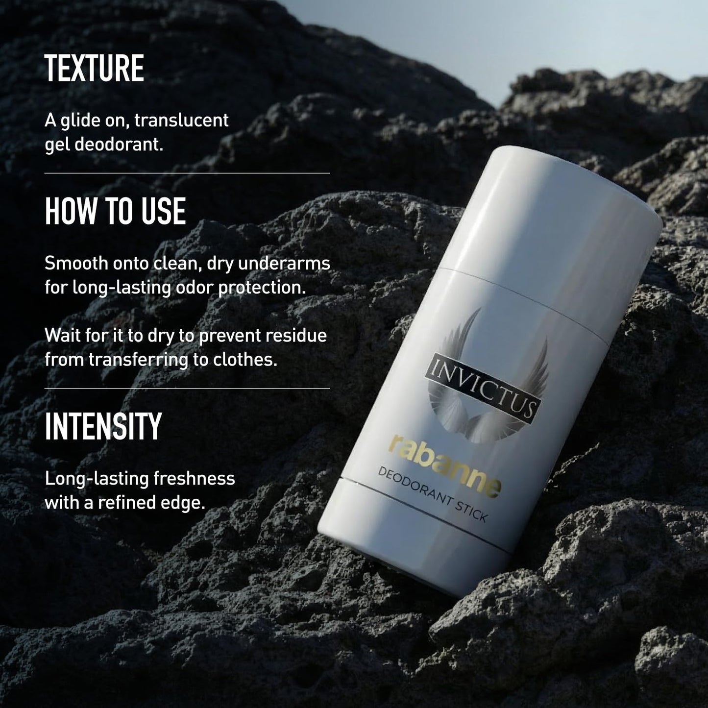 Rabanne Invictus Deodorant Stick for Men - Woody Aquatic Scent with Long Lasting Protection - Vibrant Sensual Body Spray Deodorant from Paris - Champion's All-Day Freshness, 2.5 oz