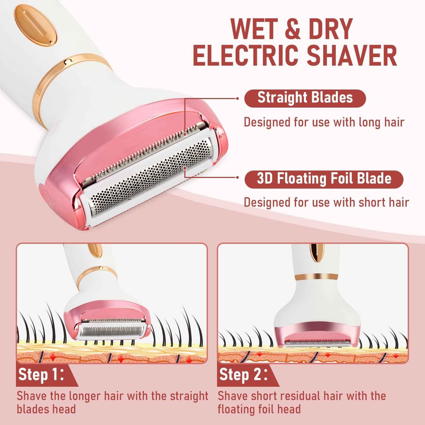 Women Electric Razors Shavers, Lady Bikini Trimmer 4 in 1 Electric Shaver Razor for Women Waterproof Wet/Dry Face Razors for Nose Eyebrow Arms Underarm Legs Pubic Area Painless Facial Hair Removal