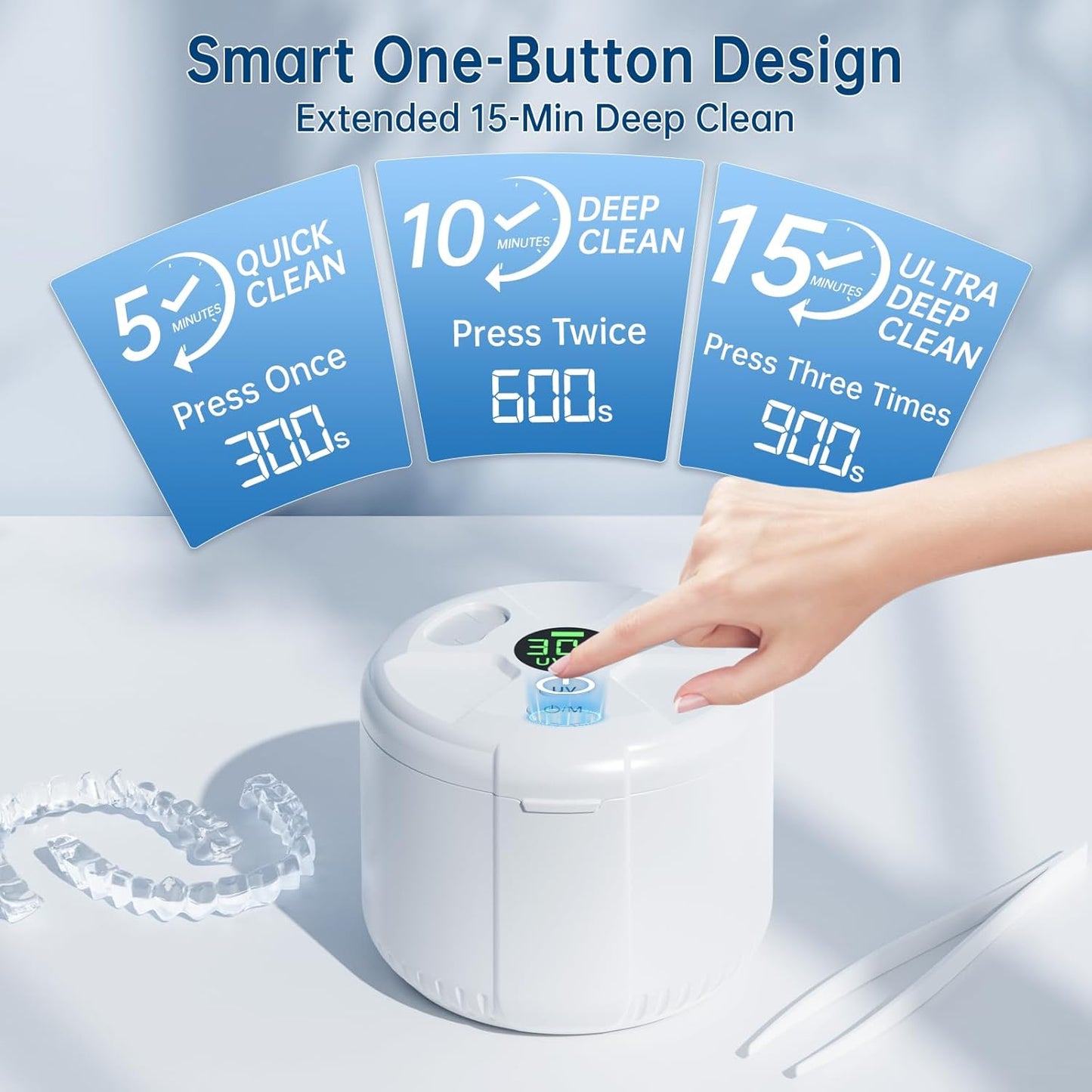 Ultrasonic Retainer Cleaner - 45kHz Dental Deep Cleaning Machine for Dentures, Aligners & Jewelry | 200ML Capacity, Timer 5/10/15 Mins