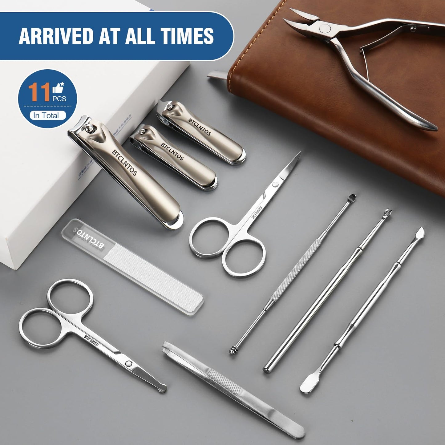 Duo La Me Stainless Steel Nail Clippers Toenail ingrown Clipper Set 16 in 1 Pedicure Personal Care Tool Thick toenail Nail File Acne Needle Blackhead Remover Acne Eyebrow Clipping Foot Skin