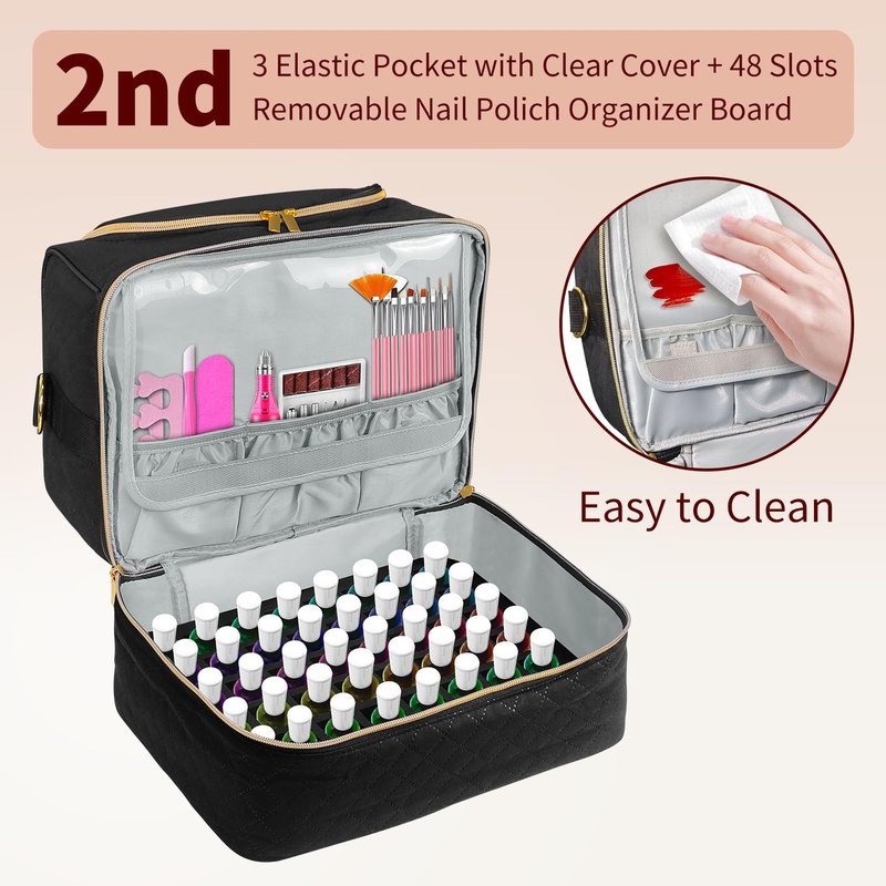 Boczif Nail Polish Carrying Case, Double-Layer Nail Polish Storage Bag- Fits Nail Dryer Lamp and 60 Bottles(15ml/0.5 fl.oz), Nail Polish Organizer bag with Dividers for Manicure Set