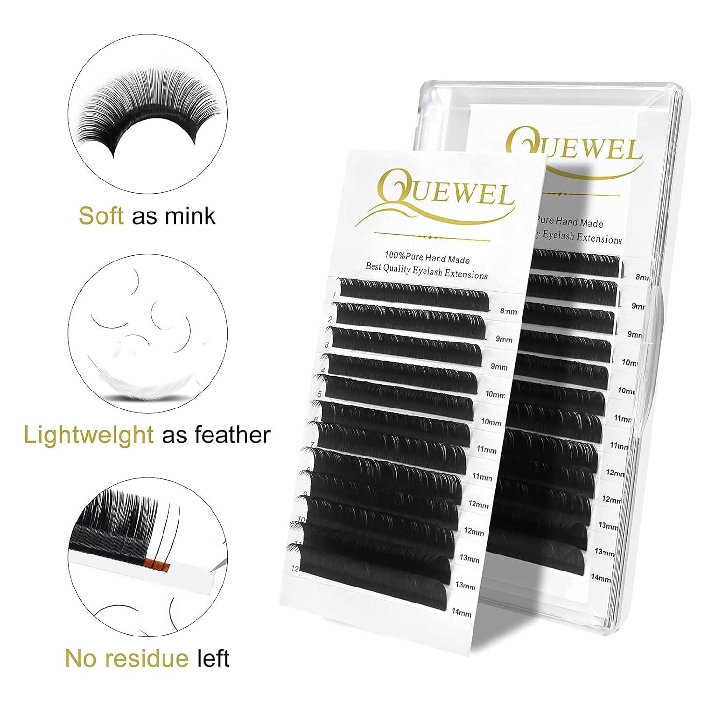 Volume Eyelash Extensions - 0.07 D Curl Mixed Tray (8-15mm) + Classic 0.15 D Curl (8-14mm) + Strong Black Adhesive (6ml)
