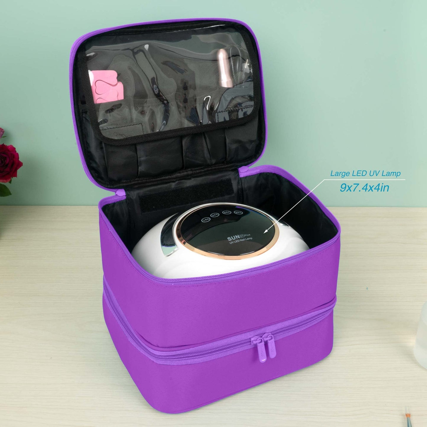 ButterFox Nail Polish Carrying Case Bag Storage Organizer, Fits up to 60 Nail Polish Bottles, Pockets for Manicure Accessories - Purple