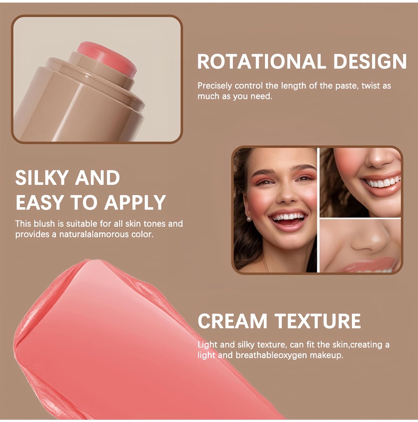 MAEPEOR Matte Blush Stick Creamy Natural Looking Finish Face Blush Long-Lasting Lightweight Buildable Blushes Stick for Cheeks (03 Bright Coral)