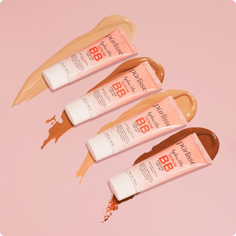 pūrlisse Ageless Glow Serum BB Cream SPF 40 - Glowy Tinted Moisturizer with SPF - Korean Skin Care Formula with Vitamin C & Bakuchiol to Firm, Brighten & Even Skin - Light Medium (1.4 oz)