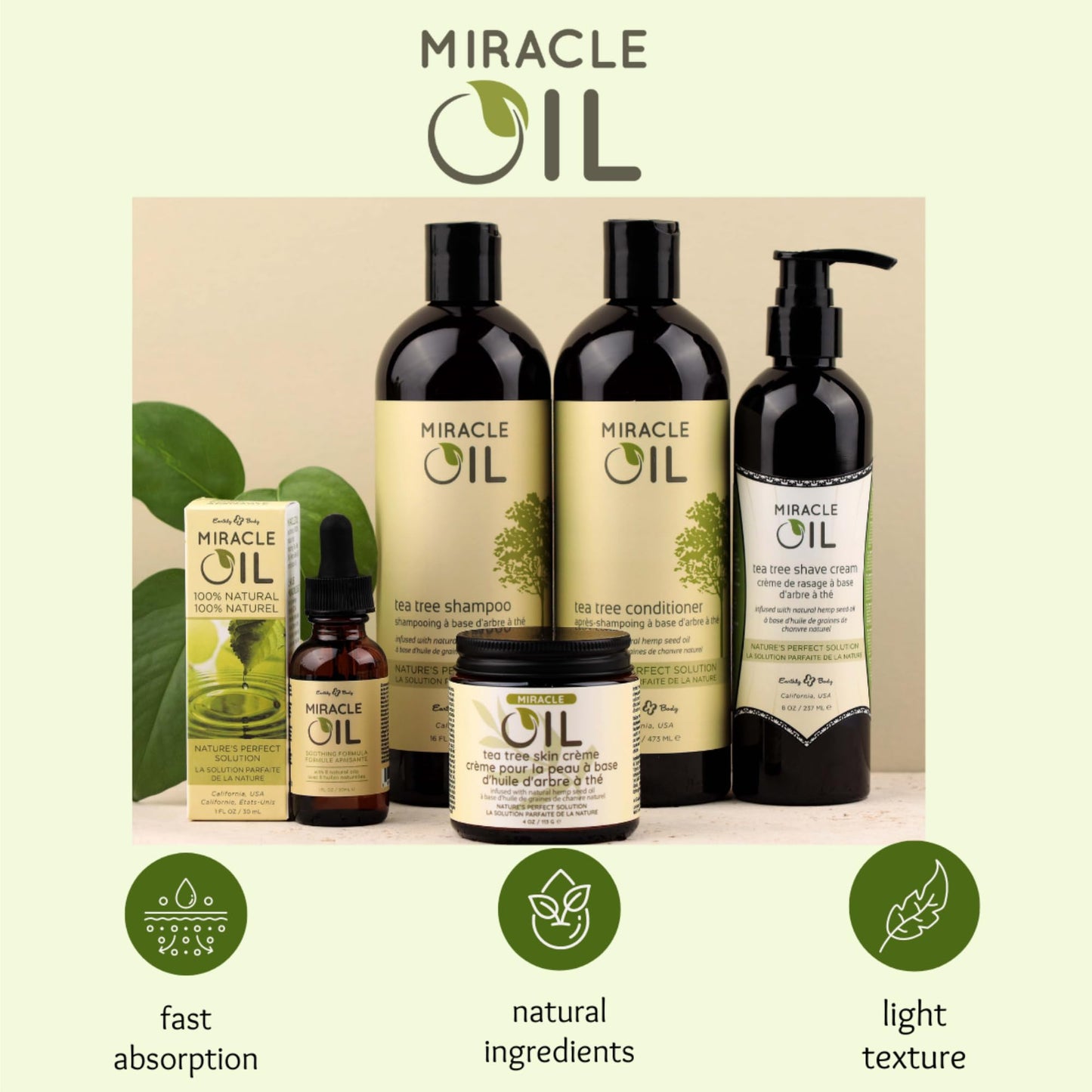 Earthly Body Miracle Oil, 1 fl. oz. - 2 Pack - 100% Natural Tea Tree Oil, Hemp Seed Oil & Vitamin E - Moisturizer, Calms Skin Irritations, Helps Smooth Wrinkles - Gluten Free, 100% Vegan