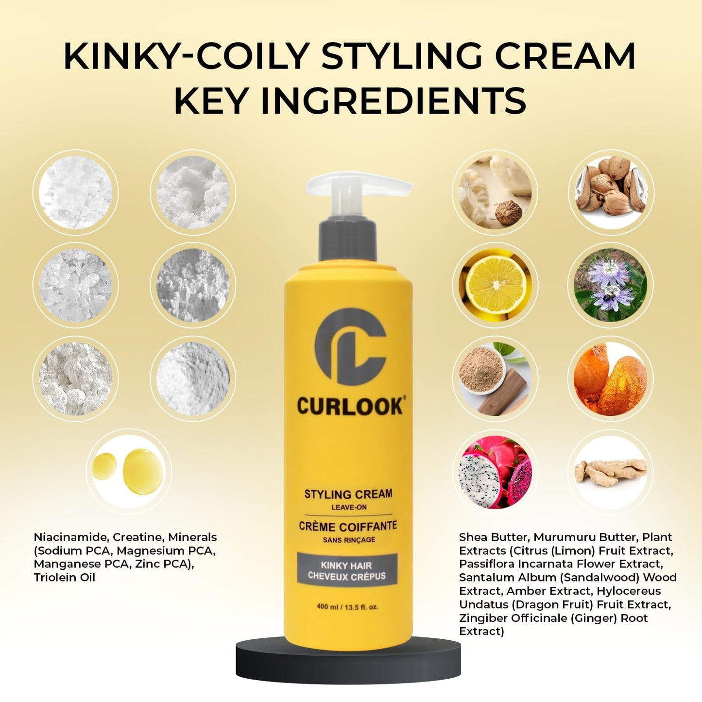 CURLOOK Kinky-Coily Hair Leave-in Styling Cream - Silicone Free With Niacinamide, Creatine, Minerals, Triolein Oil, Shea Butter, Murumuru Butter and Scalp & Plant Extracts - Made in Canada
