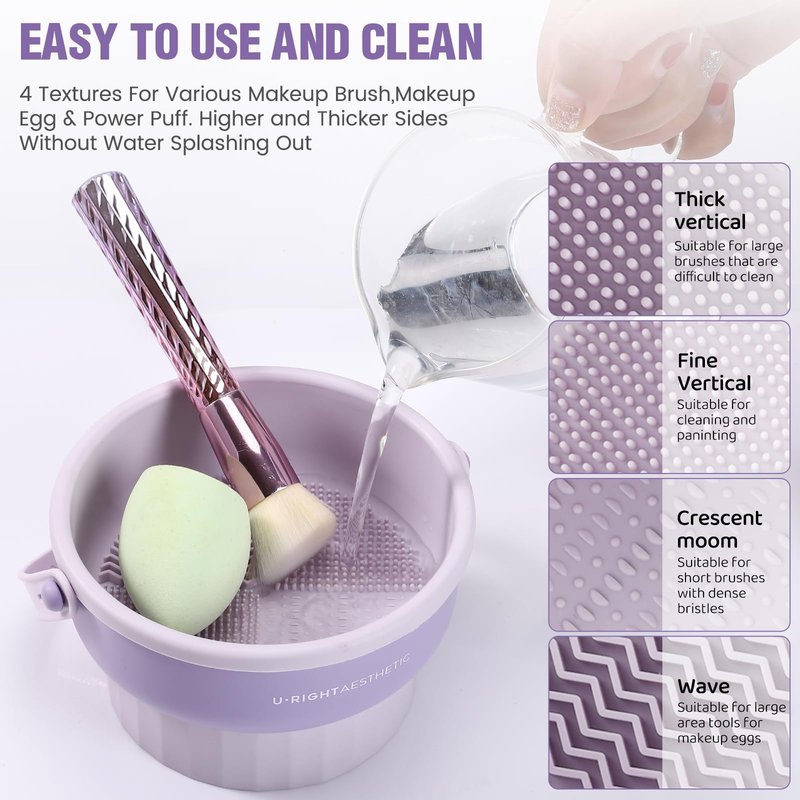 GOLIKEE Makeup Brush Cleaner Mat 3 in 1 Silicone Makeup Brush Cleaner Bowl Cosmetic Brushes Cleaning Tool Organizer for Storage and Air Drying（Khaki）