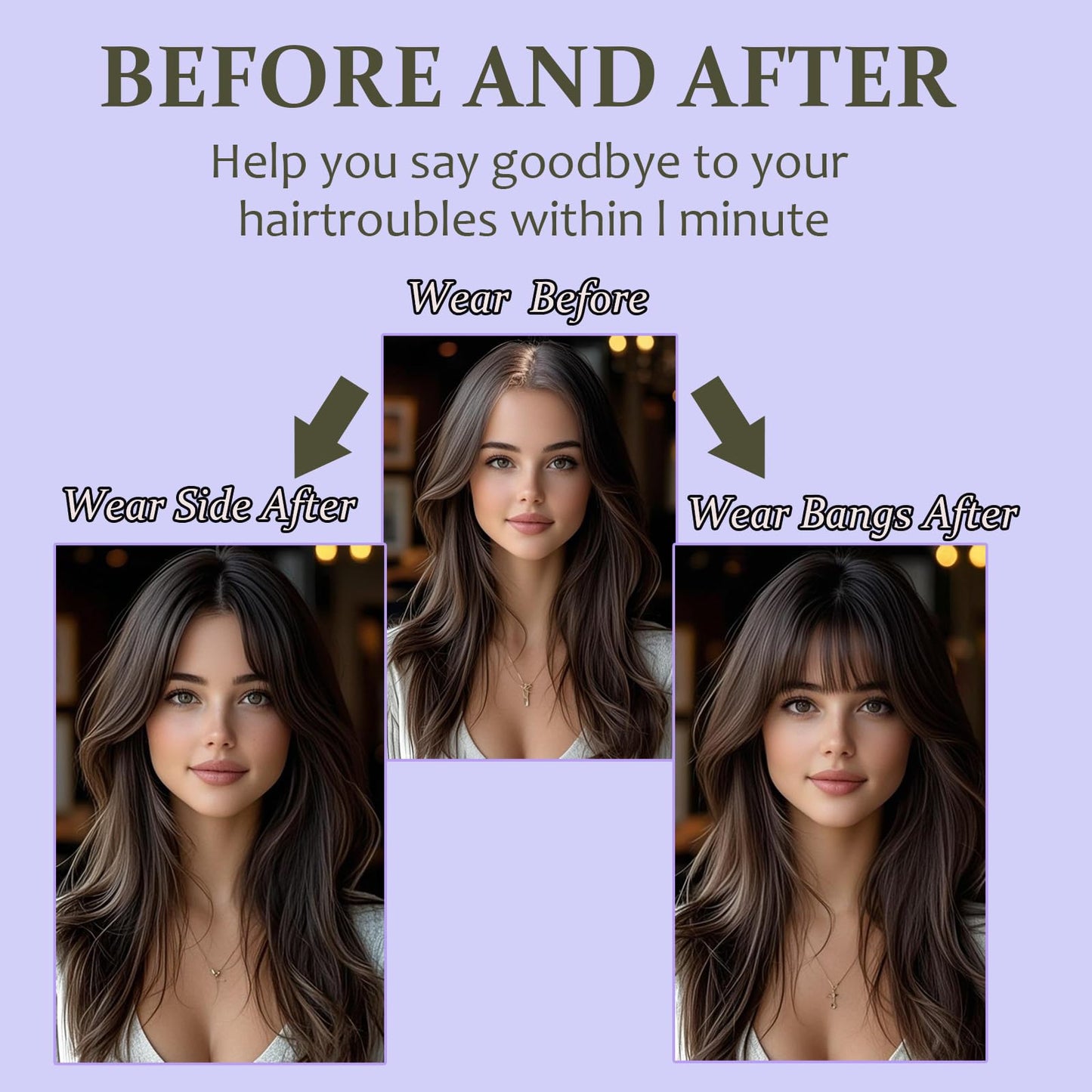 RMYHIG Hair Topper, 360° 3D Hair Toppers for Women with Thinning, 18 Inch Long Pieces for Women Clip in Wispy or Side Bangs(Black, 3D Wispy Bangs)