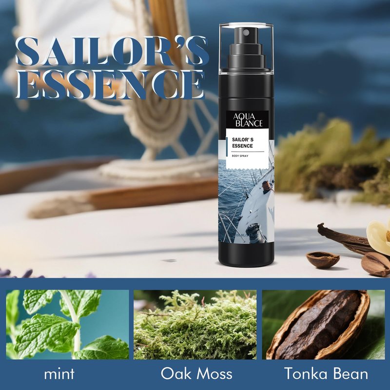 AQUA BLANCE Body Spray for Men, Mens Body Refreshing Spray, Long Lasting, Pack of 3, Each 3.4 Fl Oz, Total 10.2 Fl Oz, Ironwood Spice, Sailor' s Essence, Leather Citrus