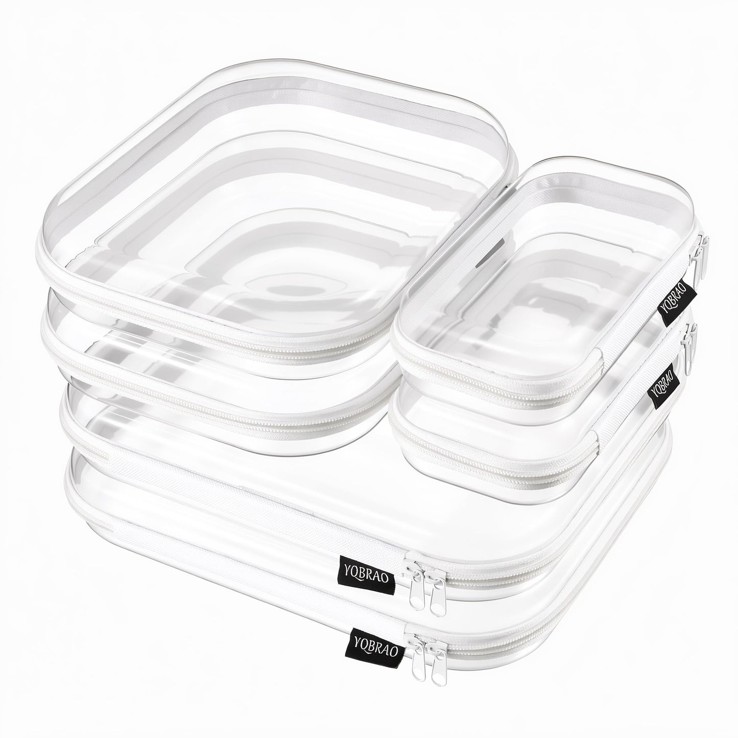 YQBRAO 6 Pack Clear Hard Shell Zipper Case, 1.2mm Heavy Duty Crush-Proof Diaper Bag Organizer Pouches, TSA Approved Travel Makeup Bag for Toiletries & Electronics, (2L, 2M, 2S) Multi-Size Storage Set
