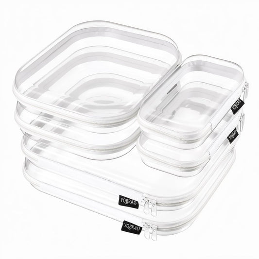 YQBRAO 6 Pack Clear Hard Shell Zipper Case, 1.2mm Heavy Duty Crush-Proof Diaper Bag Organizer Pouches, TSA Approved Travel Makeup Bag for Toiletries & Electronics, (2L, 2M, 2S) Multi-Size Storage Set