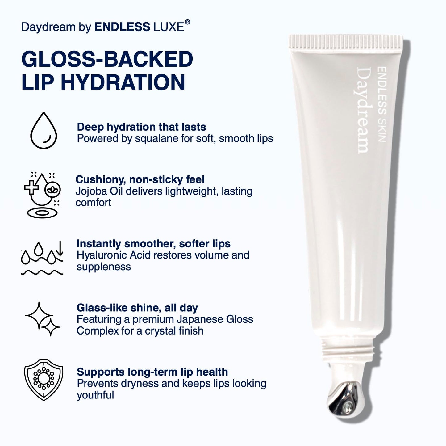 Endless Skin - Daydream - Natural Vanilla Flavor Lip Balm with Jojoba Oil, Hyaluronic Acid and Squalane - Ultra Glossy Finish that Nourishes and Hydrates Your Lips - Vegan and Paraben Free - 15ml