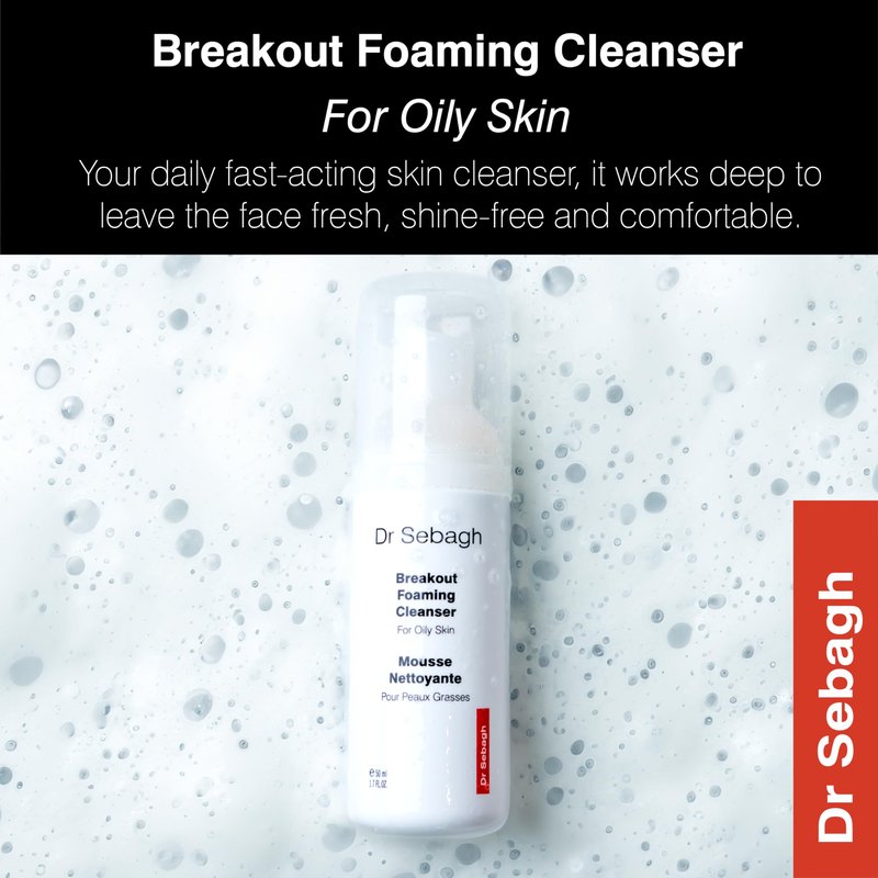 Dr Sebagh Breakout Foaming Cleanser (3.4 fl oz) - Face Wash for Acne Prone/Oily Skin - Purifies, Clears & Hydrates - Foam Face Wash for Oily Skin - Deep Pore Cleanser - Facewash
