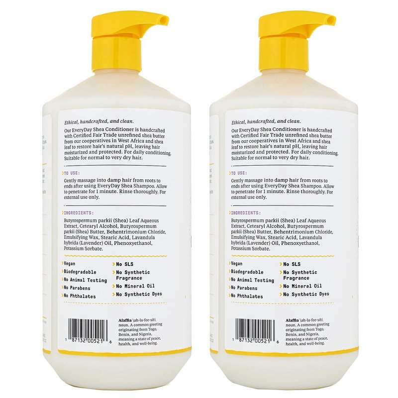 Alaffia Conditioner, Lavender 2-Pack – EveryDay Shea Sulfate-Free Conditioner with Shea Butter and Coconut Oil, 32 Oz Ea