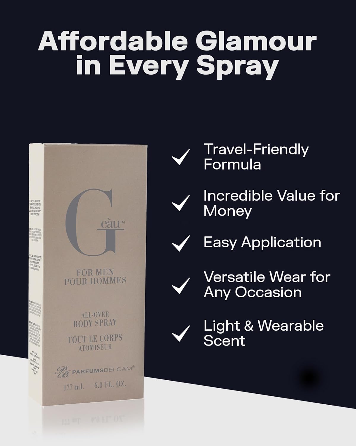 PB ParfumsBelcam All Over Body Spray for Men - Fresh Chypre Scent with Bergamot & Cedar | 6 Fl Oz Refreshing Daily Mist
