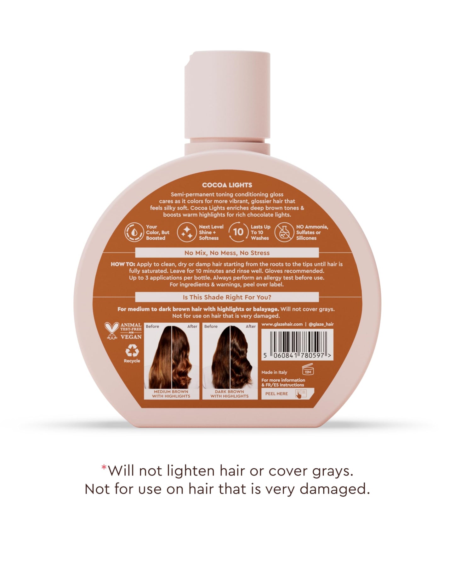 Glaze Super Gloss Color Conditioning Gloss – Cocoa Lights for Medium to Dark Brown Hair with Highlights – Rinse Out Semi-Permanent Hair Gloss that Enhances Color and Boosts Shine & Hydration