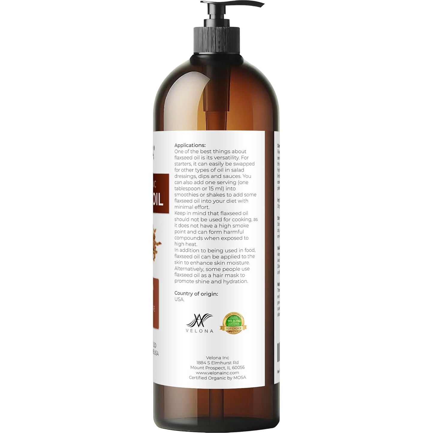 Organic Flaxseed Oil - 32 Fl Oz | 100% Pure Cold Pressed Carrier Oil for Body, Face & Skin Care