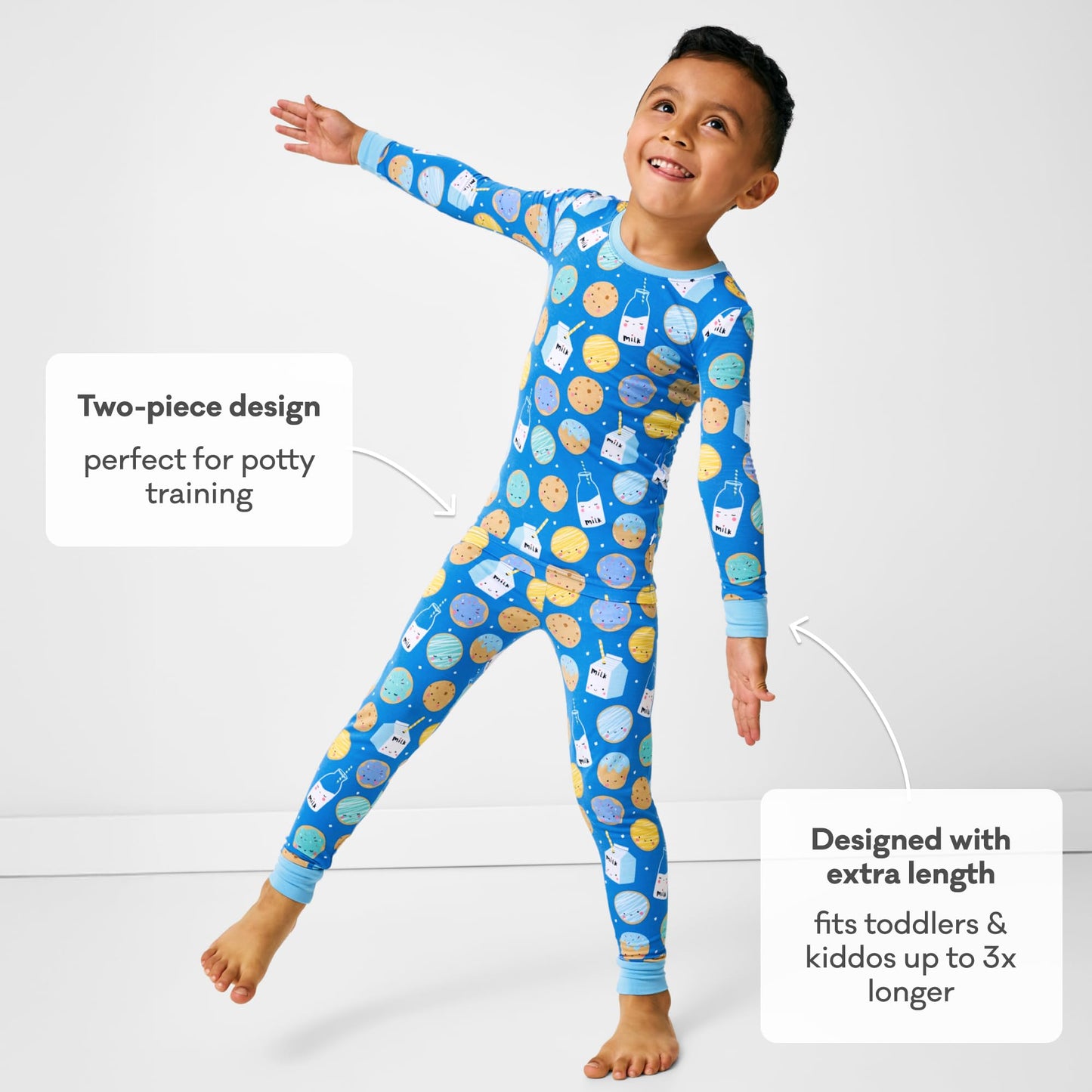 Little Sleepies Two-Piece Pajama Set for Boys & Girls, Soft Viscose from Bamboo Toddler Pajamas for Kids, Family Matching PJs, Blue Cookies & Milk, 18-24M