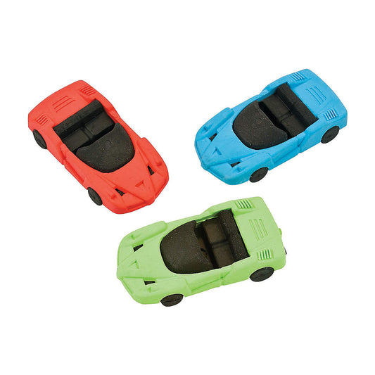 Fun Express Race Car Erasers - Fun & Colorful Stationery for Kids - Perfect Pencil Accessories for School Classroom & Homework - Unique Design - Ideal for Party Favors & Gift Bags - 12 Pieces