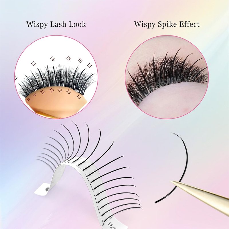 Manga Lashes | Premade Spike Eyelash Extensions for Cosplay - C/D Curl, Thick Wet Look, Black Spike, 0.07-D-Mix 8-15mm