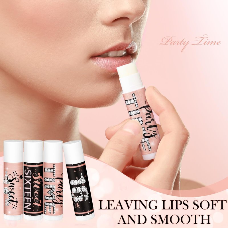 Heigble 20 Sets Sweet 16 Party Favors Pink and Black Lipstick Bulk with Lip Balm Holder Keychain Lip Balm Lipstick Sleeve for Teen 16th Birthday Decorations Guest Gifts Supplies