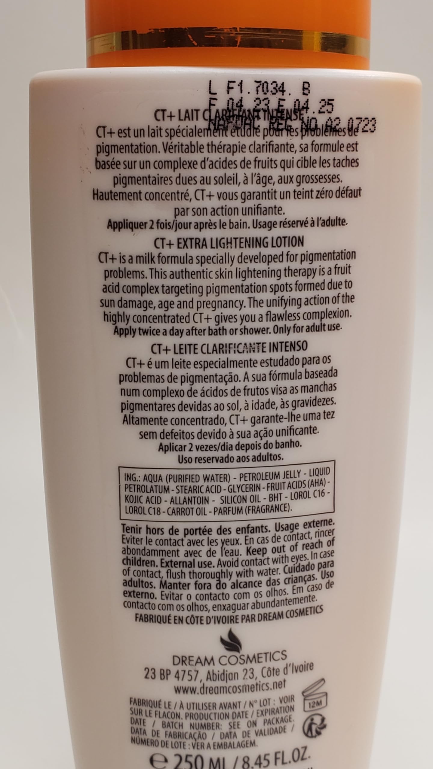 CT+ Clear Therapy Extra Lightening Skin Cream 6.76 & Lotion 8.45oz & Soap 6.17oz & Serum 2.37oz