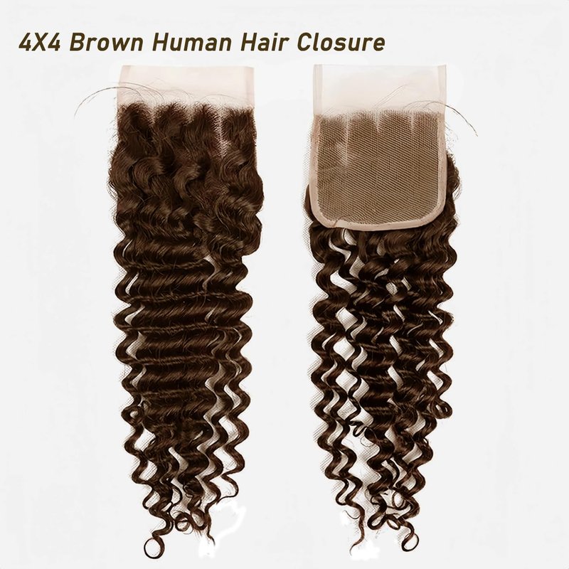 Brown Deep Wave Closure - 4x4 Transparent Lace Closure | 14-Inch Dark Brown Virgin Hair with Pre-Plucked Baby Hairs
