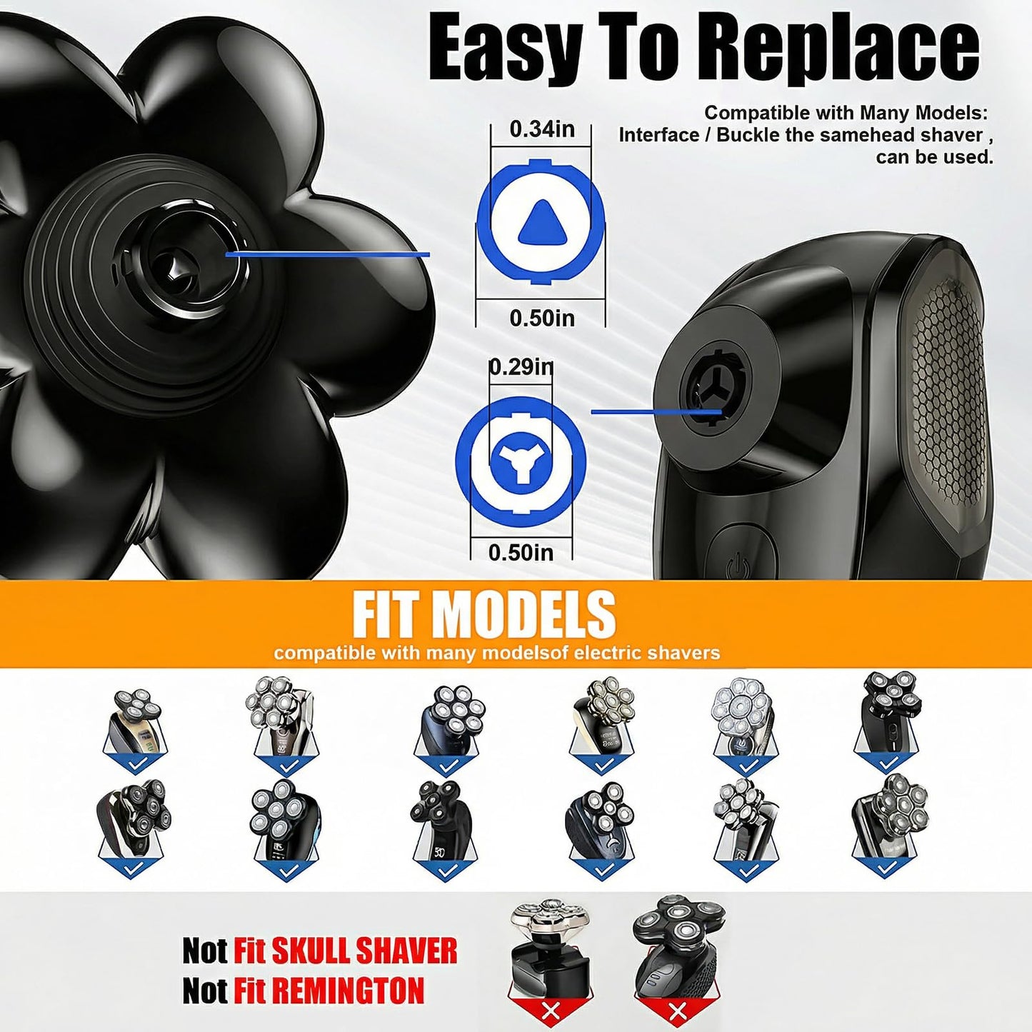 7 Head Magnetic Shaver Head Replacement, Black, 3-Pack