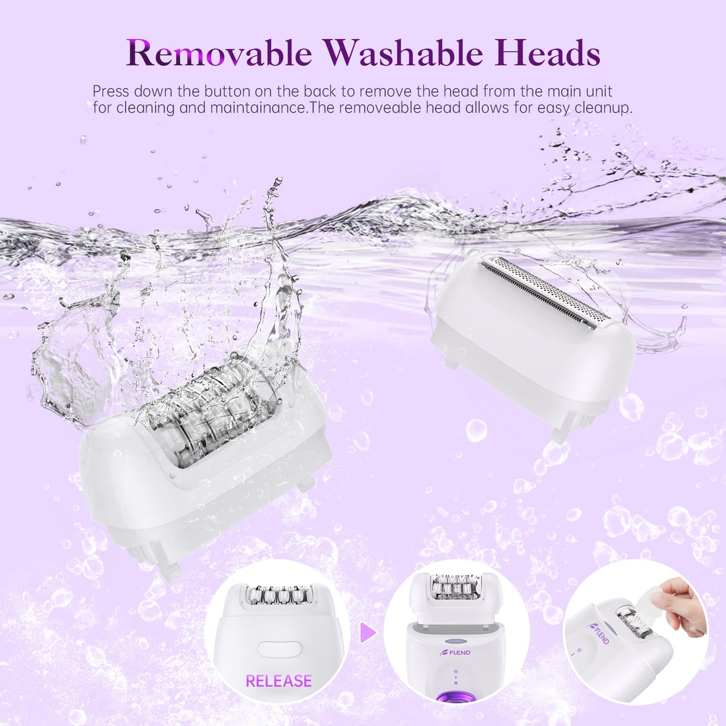 Epilator,Epilators Hair Removal for Women, 2 in 1 Hair Removal Device with LED Light & USB Rechargeable, Electric Shaver for Legs,Underarms,Bikini and Full Body, Purple