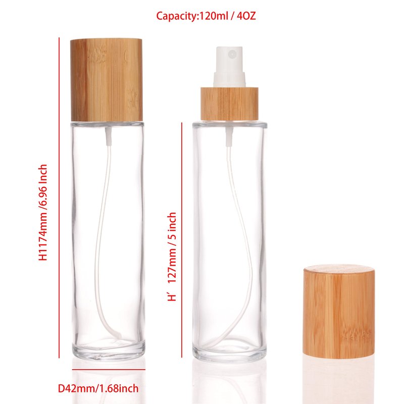 COSIDEA 12 pcs Empty 4oz /120ml bamboo lid clear glass spray bottle with fine mist despenser head for liquid perfume toiletries containers, toner bottles