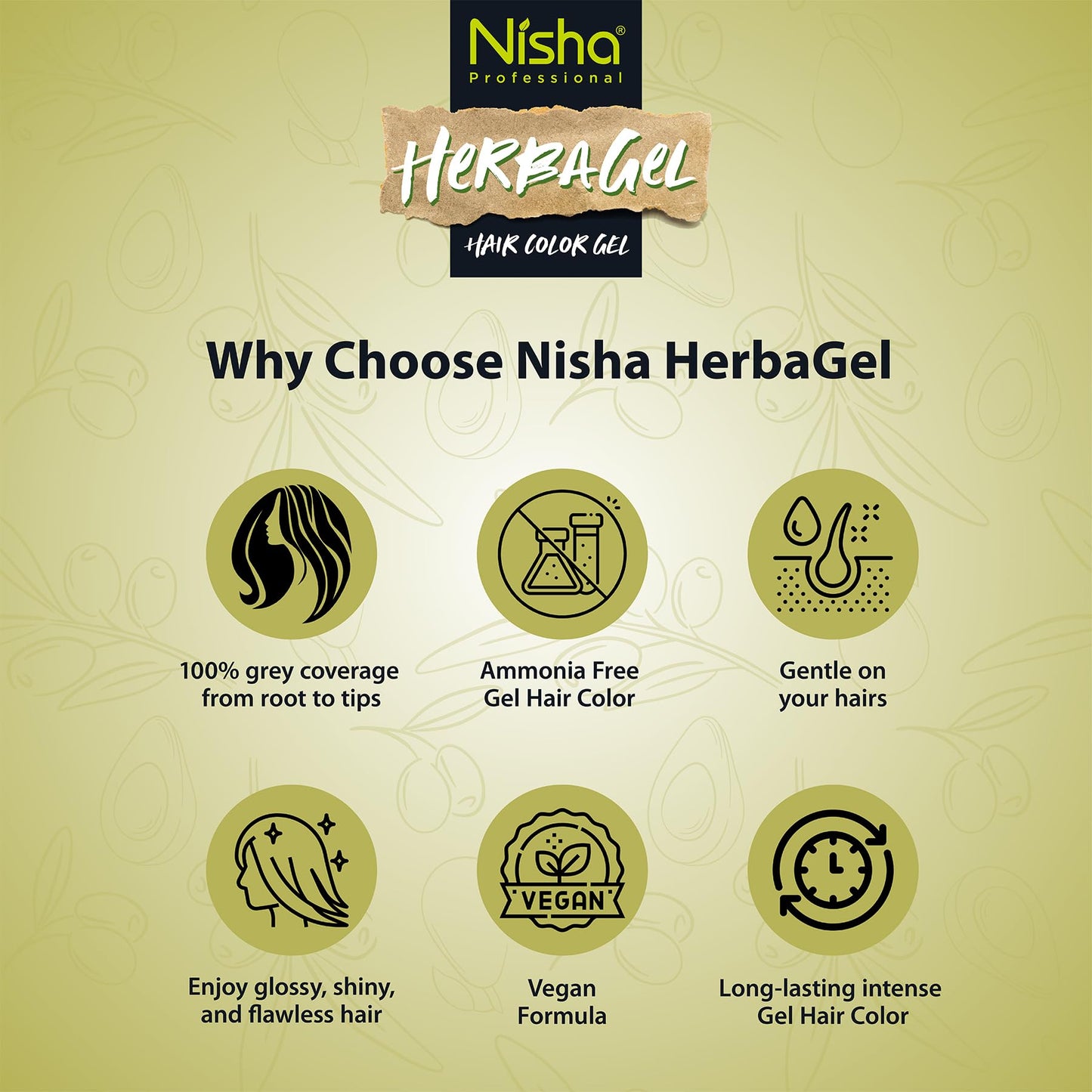 Nisha Herba Gel Hair Colour Gel, Original Black 1 Litre | No Ammonia, No Stain, Non-Drip Vegan Formula | Permanent Hair Colour & Hair Dye | 100% Grey Coverage & Long-Lasting Shine