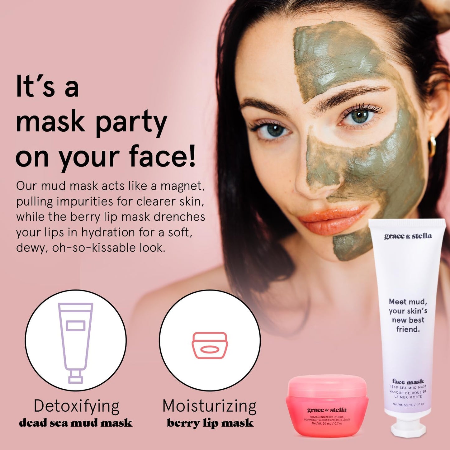 grace & stella Award Winning Skin Care Set - Birthday Gifts for Women, Travel Size Toiletries with Eye Masks, Hyaluronic Acid Serum, Lip Balm & More, Gift Baskets for Women, Vegan Self Care